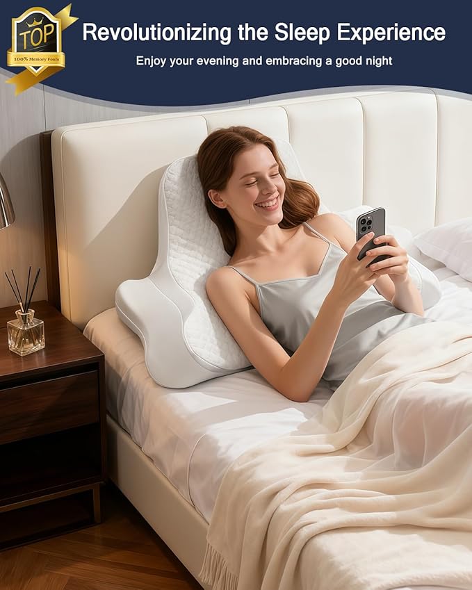 Cervical Neck Pillows&Reading Pillow for Bed Rest Lying,Book Leaning Wedge and Prone, Ergonomic Memory Foam Bed Wedge Pillow for Headboard, Chin & Back Support Pillows on Bedrest Couch（White）