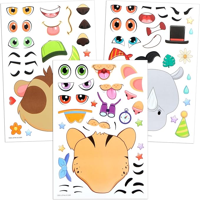 JOYIN 36PCS 9"x6" Make a face Stickers for Kids, Make Your Own Safari Animal Stickers, Jungle Party Favors Kids Crafts, Goodie Bags Stuffers, Classroom Rewards