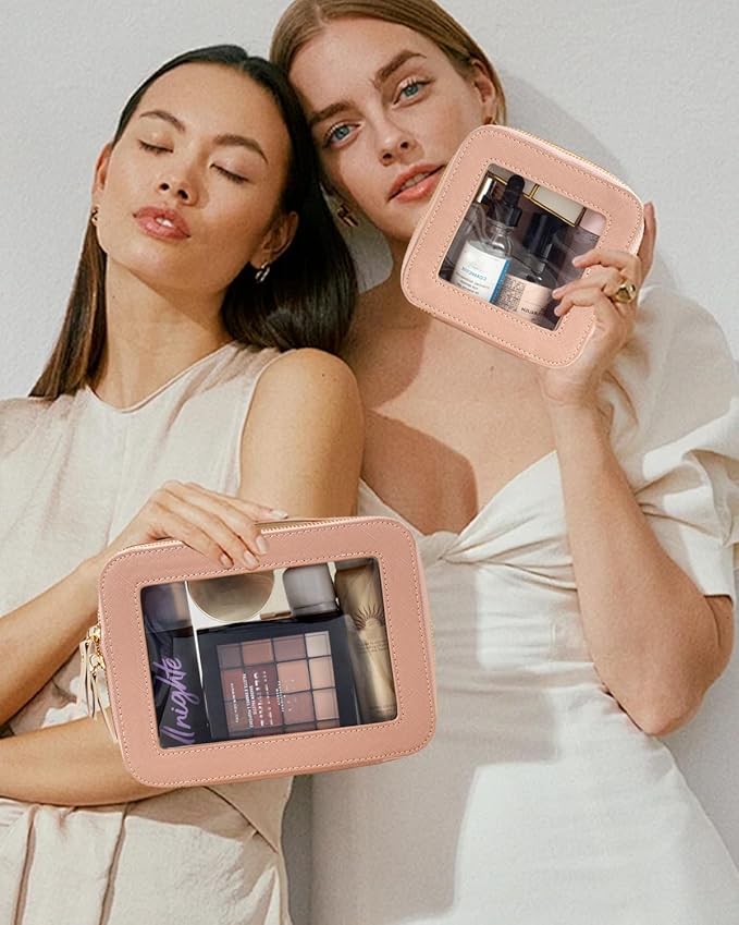 FFpaw Travel Clear Makeup Bag Set, TSA Approved Cosmetic Bag Case with Zipper Portable Makeup Pouch Toiletry Bag Women Traveling Cosmetic Organizer Storage Bag Car Organizer Car Essentials for Women