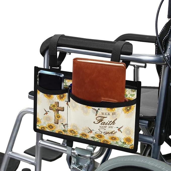 ZOUTAIRONG Cross Walker Accessories Bag with Cup Holder Wheelchair Side Bag Walker Carrier Bag & Case for Folding Walker Wheelchair Bags to Hang on Side Wheelchair Accessories Organizer Pouch