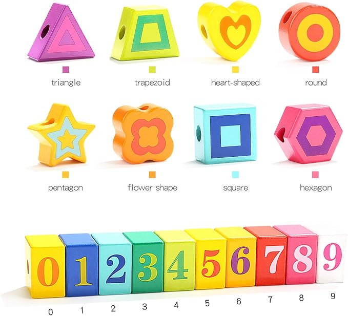 TOP BRIGHT Wooden Lacing Beads for Toddlers, Kids Fine Motor Skills Montessori Toys for 2 Year Old Girls Boys, Threading Toys for Two Year Old Girl Birthday Gifts