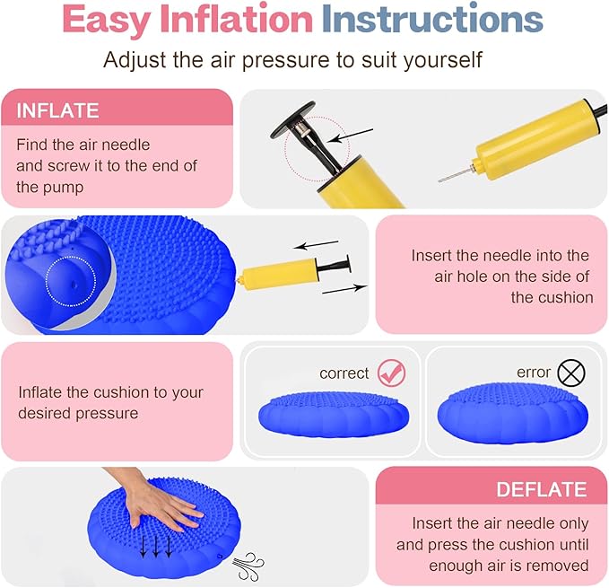 Wobble Cushion, Extra Thick Wiggle Seat for Sensory Kids, Non-slip Balance Disc with Inflation Pump for Adults Core Strength, Posture Improvement & Physical Therapy (13.5in/34cm)