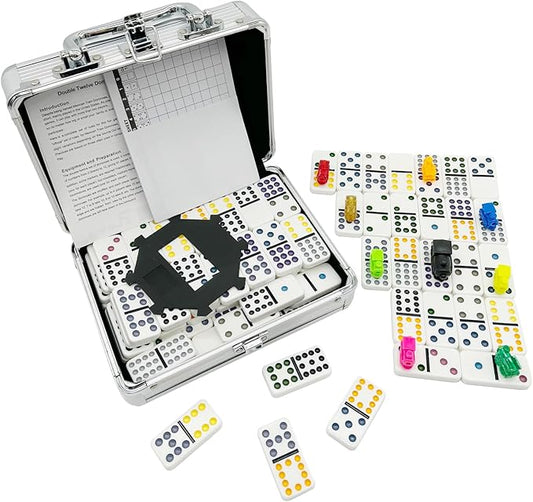 Mexican Train Dominoes Set, Double 12 Domine Set for Adults and Family, Classic 91 Tiles Board Grame with Aluminym Case