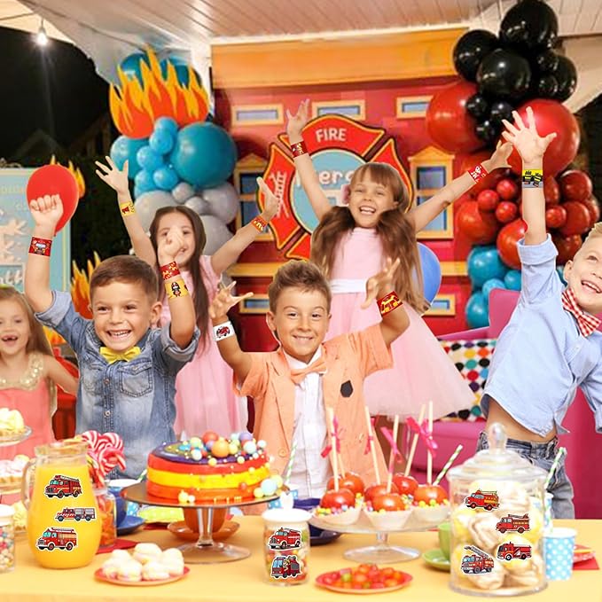 48 PCS Fire Truck Slap Bracelets Party Favors Firefighter Wristbands Bracelets Goodie Bag Fillers for Fire Truck Birthday Decorations Supplies for Class Reward Prizes Gift for Kids Party Favors