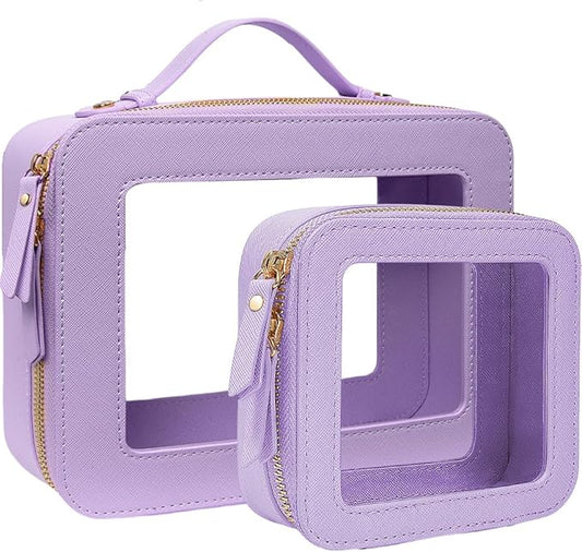 FFpaw Travel Clear Makeup Bag Set, TSA Approved Cosmetic Bag Case with Zipper Portable Makeup Pouch Toiletry Bag Women Traveling Cosmetic Organizer Storage Bag Car Organizer Car Essentials for Women