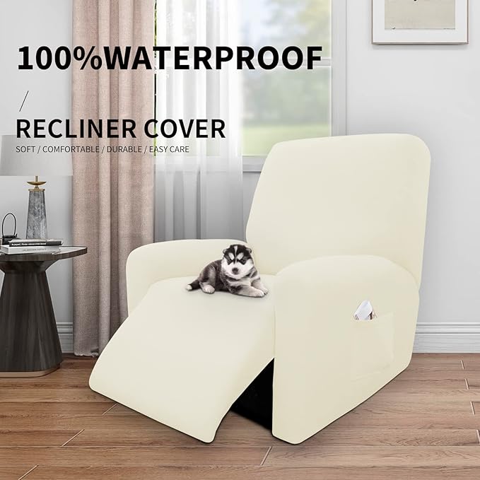 Easy-Going 100% Dual Waterproof Recliner Cover Stretch Soft Couch Cover for Dogs, Sofa Slipcover for Recliner Couch Leakproof Furniture Protector for Kids, Pets Ivory