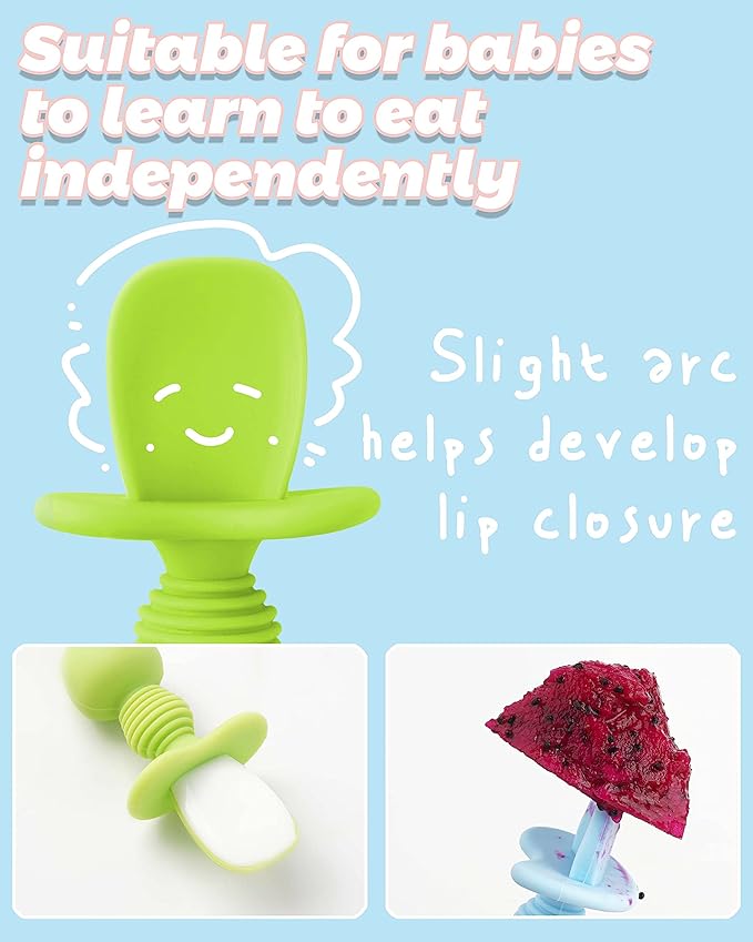 6 Pcs Silicone Baby Spoons First Stage and Fork, Toddler Utensils for Led Weaning, Chewable for Self-Feeding