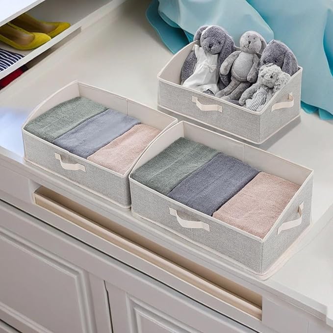 3 Pack Closet Organizers, Foldable Clothes Storage Organizers with Handles, Large Capacity, Sturdy Drawer Storage Boxes for Clothing, Underwear, Books, Shelves, Wardrobe Organizing, Beige
