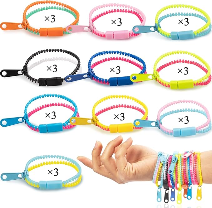 Fidget Toys Zipper Bracelets for Kids 30 Pieces Bulk Sensory Party Favor Friendship Bracelets Gift for Boys Girls Valentine Birthday Party Goodie Bag Fillers Easter Basket Stuffer Gift Fidget Bracelet