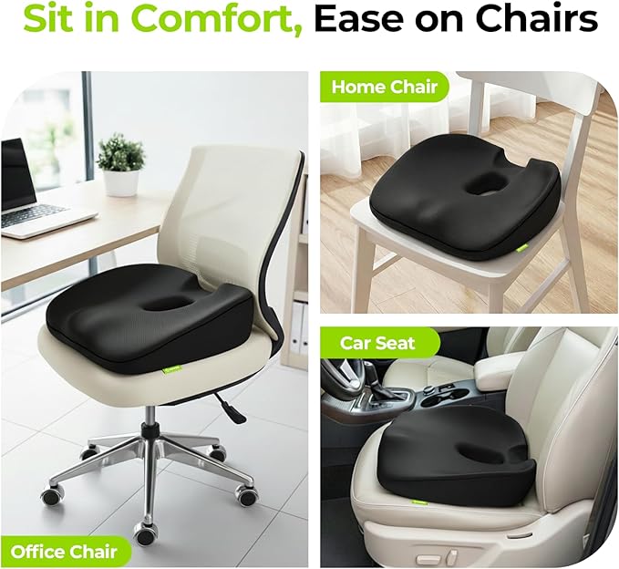 AUVON Innovative Donut Pillow Hemorrhoids Scientific Center Hole and Tailbone Cutout, Orthopedic Pain Relief Donut Seat Cushion for Coccyx, Sciatica, Postpartum Pregnancy, After Surgery Sitting Relief