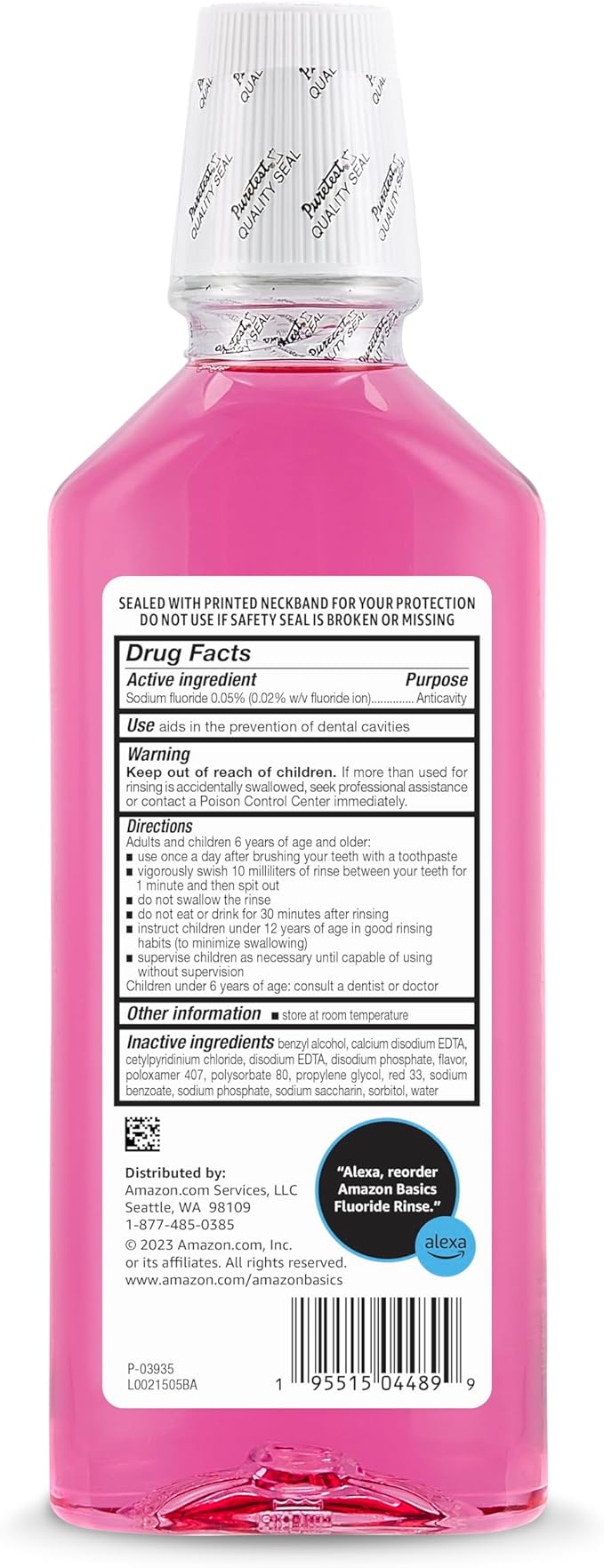Amazon Basics Kids Mouthwash with Fluoride, Anticavity, Alcohol-Free Bubble Gum, 18 fl oz (Pack of 1)
