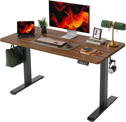 TIQLAB Electric Standing Desk, 47 * 24 Inches Adjustable Height Stand up Desk,Sit Stand Home Office Table with Splice Board, Black Walnut