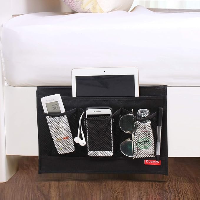 Bedside Storage Organizer, Bedside Caddy, Table Cabinet Storage Organizer, TV Remote Control, Phones, Magazines, Tablets, Accessories (Black)