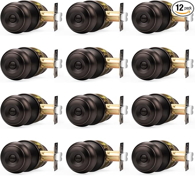 Probrico Oil Rubbed Bronze Door Knobs, Interior Door Knobs with Round Ball Knob, Bronze Privacy Door Knob for Bedroom Bathroom, 12 Pack