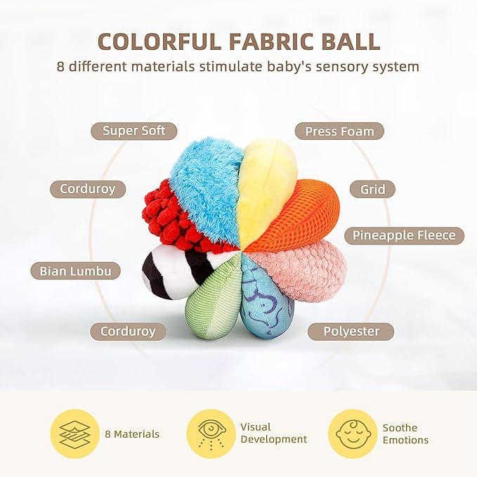 Montessori Toys for Babies 0-6 Months, 7 in 1 Newborn Baby Toys with Spinning Drum, Colorful Fabric Ball, Tissue Box Toy, Sensory Balls, Contrast Cards and More, Great Educational Toy for Baby