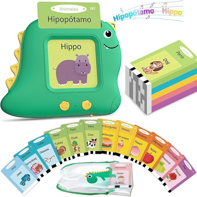 Spanish Talking Flash Cards Bilingual - Toddler Toys for 2 3 4 5 Year Old Boys and Girls, Autism Sensory Toys for Kids Learning Montessori Toys, Español/English Speech Therapy Preschool Gifts