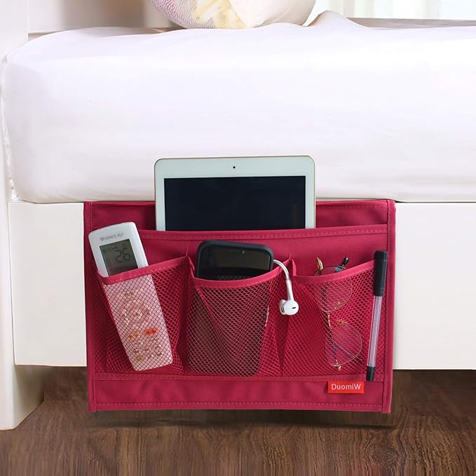 Bedside Storage Organizer, Bedside Caddy, Table Cabinet Storage Organizer, TV Remote Control, Phones, Magazines, Tablets, Accessories (Red)