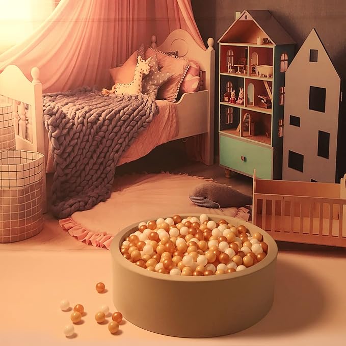 GOGOSO 100pcs Balls for Ball Pit - Plastic Balls Ocean Ball for Toddlers 1-3, 2.2inch Ball Pit Balls with Storage Bag, Pearl Coffee+Beige+White