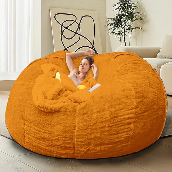 Bean Bag Chair for Adults Kids Without Filler Comfy Giant Round Lazy Sofa Chair Cover Floor Chair Cover for Bedroom Living Room, 7FT, Orange