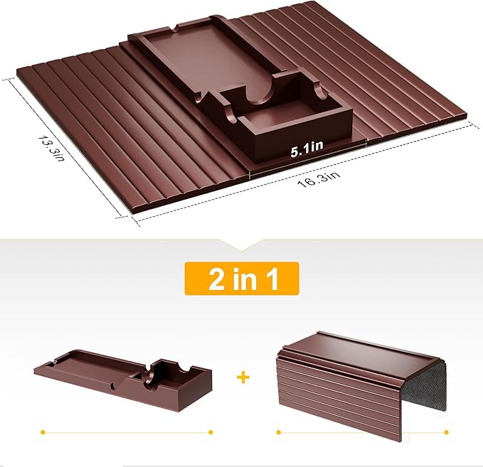 Bamboo Couch Armrest Table, Sofa Arm Tray with Detachable Couch Cup Holder- 2 in 1 Anti-Slip Foldable Sofa Armchair Caddy Table for Drinks Cellphone TV Remote Snacks (Walnut)