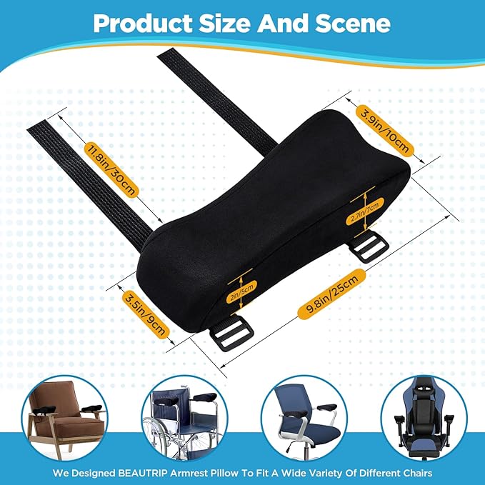 BEAUTRIP Ergonomic Armrest Pads- Office Chair Arm Rest Cover Pillow - Elbow Support Cushion for Computer, Gaming and Desk Chairs (Set of 2)