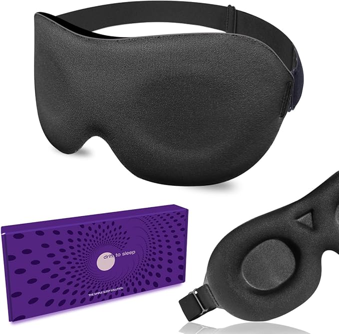 DTS Eye Sleep Mask for Side Sleepers Men Women Zero Eye Pressure 3D Cups Complete Light Blocking Night Blindfold with Adjustable Strap Shade Cover Sleeping Mask for Travel Nap Work Home (Black)