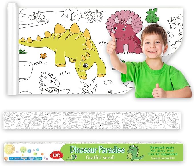 Large Size Coloring Paper Roll for Kids, Toddler Drawing Paper Roll,DIY Sticky Wall Painting Color Filling Paper,Creative Early Educational Toys for Toddlers 120 * 15 Inch (Dinosaur)