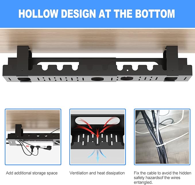 2PACKS Cable Management Under Desk Tray Adjustable Large Under Table Cord Wire Organizer for Standing Desk
