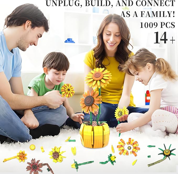 Flowers Building Sets for Adults, Van Gogh Prints Art Botanical Collection for Woman Girls 14+, Sunflowers Pot Bouquet Plants Kits Compatible with Lego Flowers, Home Decor/Christmas/Valentine, 11002
