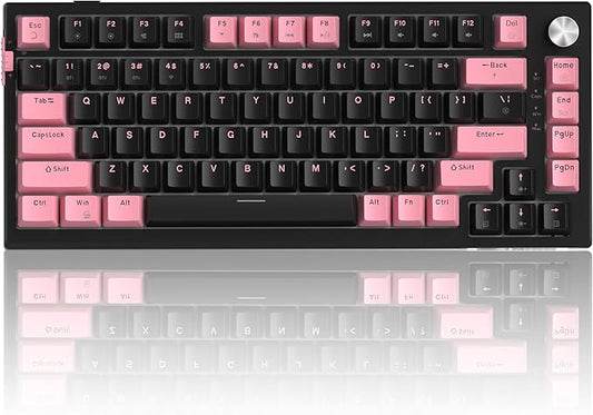 MageGee SKY81 75% Wireless Gasket Mechanical Gaming Keyboard, Hot Swappable RGB Custom Creamy Keyboard w/ 5-Layer Padding, BT/2.4G/USB-C, Knob Control, NKRO for Win/Mac (Pink&Black, Blue Whale Switch)
