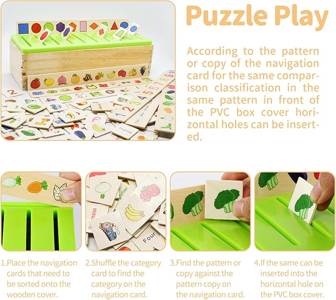 Wooden Montessori Toys for Toddlers Learning Activities Sorting Box Educational Toys Preschool Kindergarten Games Autism Toys for Girls Boys Age 3 4 5 6 Year Old Kids Birthday Gift