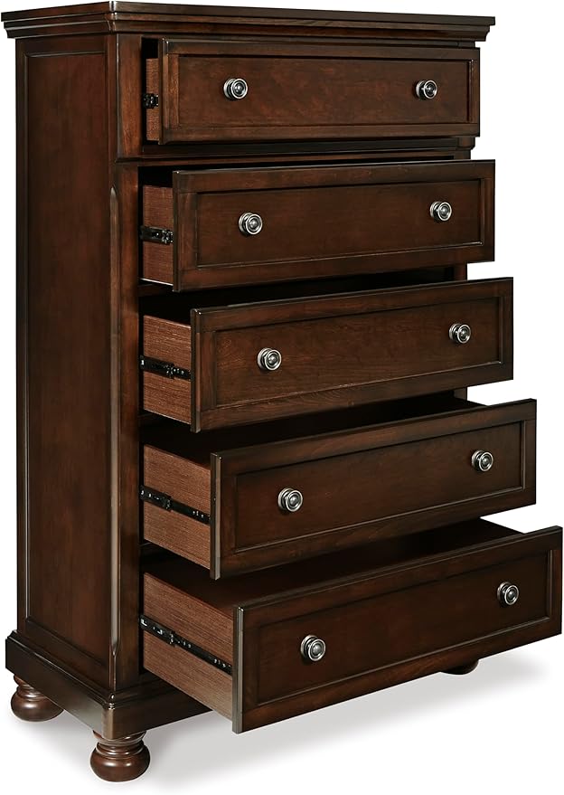 Signature Design by Ashley Porter Traditional 5 Drawer Chest of Drawers, Dark Brown