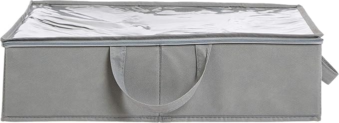 Amazon Basics Under Bed Fabric Zipper Storage Container Bags with Window and Handles, 2-Pack, 30.2 x 20 x 5.7 inches, Gray