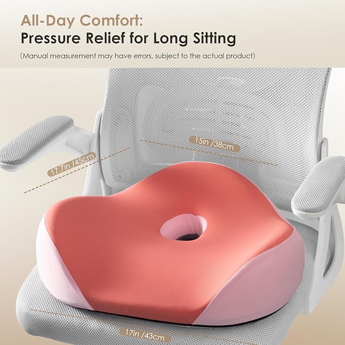 FLORICH Car Seat Cushion for Driving, Memory Foam Seat Cushion for Car Office Chair, Ergonomic Office Seat Chair Cushion for Sciatica Pain Relief, Larger Car Seat Cushion for Car - Pink