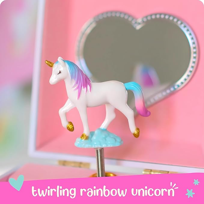Floral Unicorn Jewelry Box - Unicorn Toys for Girls Age 4-6 - Kids Jewelry Box with Spinning Unicorn - 6 x 4.7 x 3.5 in