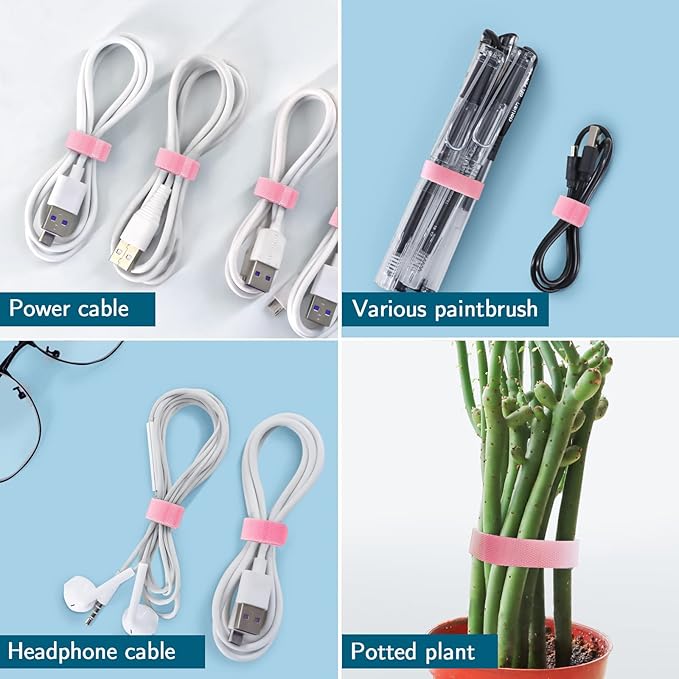 YOVXLO 50PCS 6 Inch Reusable Cable Ties, Adjustable Fastening Ties, Microfiber Cloth for Computer Link Cable Cord Management (Pink)