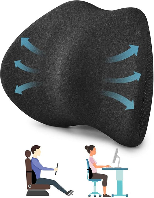 Lumbar Support Pillow for Car Seat & Office Chair, Soft Memory Foam Lower Back Support for Pain Relief and Posture Correction, Lumbar Pillow with Breathable Airflow Channels