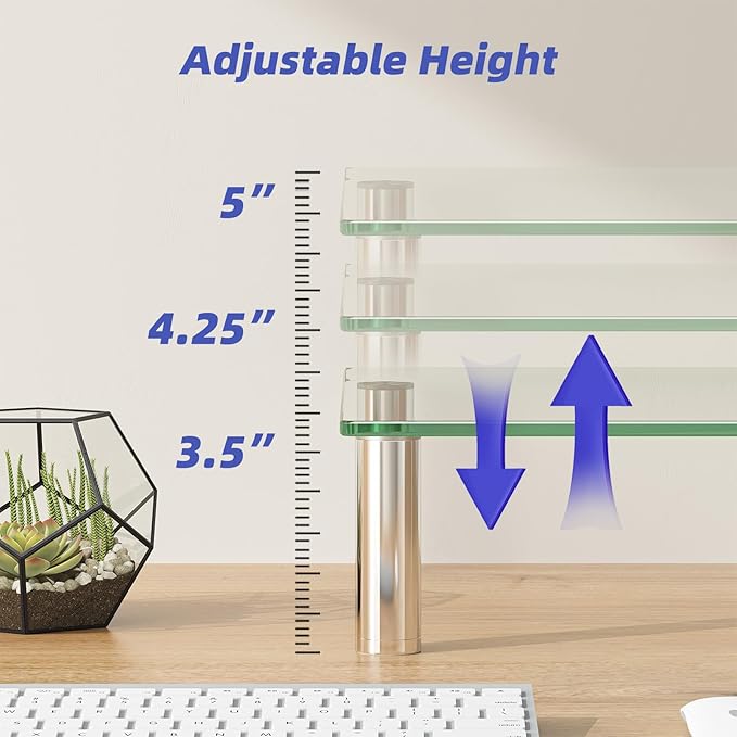 Simple Trending 2 Pack Computer Monitor Riser with Height Adjustable, Tempered Glass, Multi Media Desktop Stand for Flat Screen TV Laptop