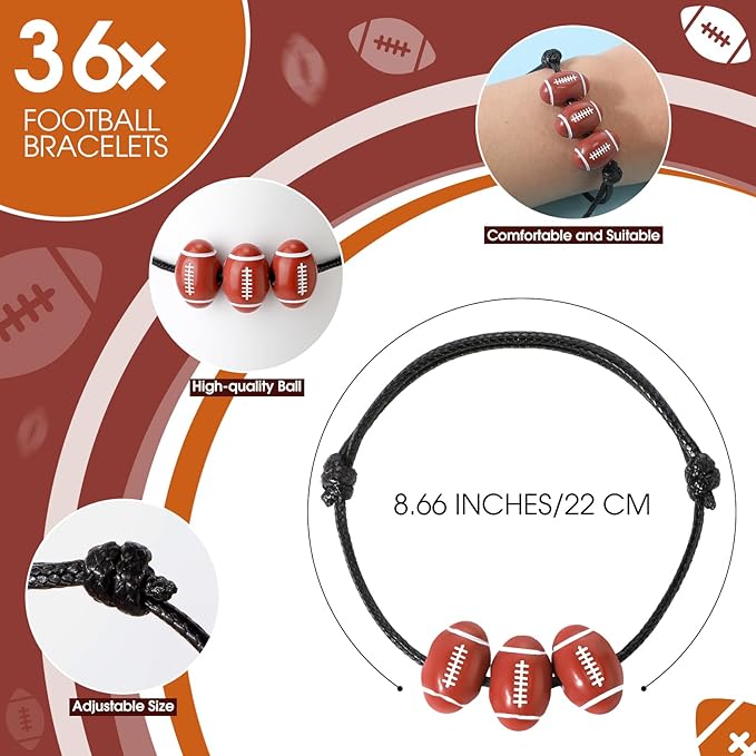 36 Sets Valentine's Day Football Gifts Mini Football Stress Balls Football Bracelets with Football Valentines Cards Football Team Gifts Party Favors for Valentine's Day Carnival Birthday