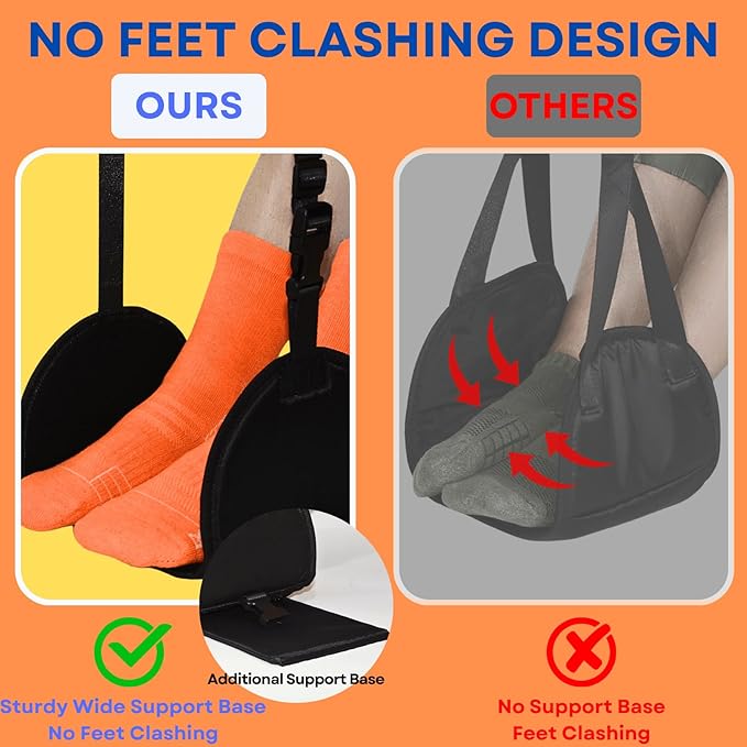 Caredgitz Airplane Foot Hammock 2-Pack, Leg Hammock for Airplane Travel with Rigid Base, Foot Sling for Plane Traveling with Memory Foam, Feet Rest for Long Flight, Travel Leg Rest, Footrest for Kids