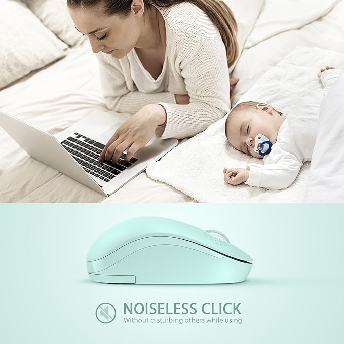seenda Wireless Mouse for Laptop, 2.4G Noiseless Mouse with USB Receiver - Portable Computer Mice for Chromebook, PC, Tablet, Laptop with Windows System - Mint Green