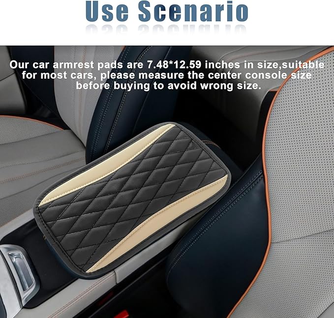 Car Center Console Cover, Universal Leather Waterproof Armrest Seat Box Cover Protector, Comfortable Car Decor Accessories Fit for Most Cars, Vehicles, SUVs-khaki