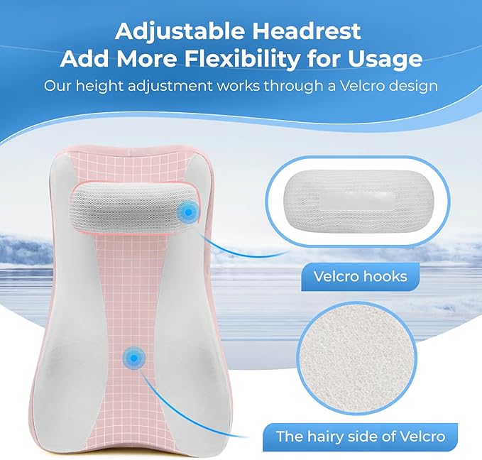 Ergonomic S Curve Reading Pillow for Sitting in Bed Adult- Back Pillow for Bed Sitting up with Adjustable Headrest- Memory Foam, Pink