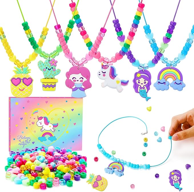 aowenxi Beads Jewelry Making Kits for Girls 4-6, Cute Charms DIY Arts Crafts Gifts Toys for Girls Birthday