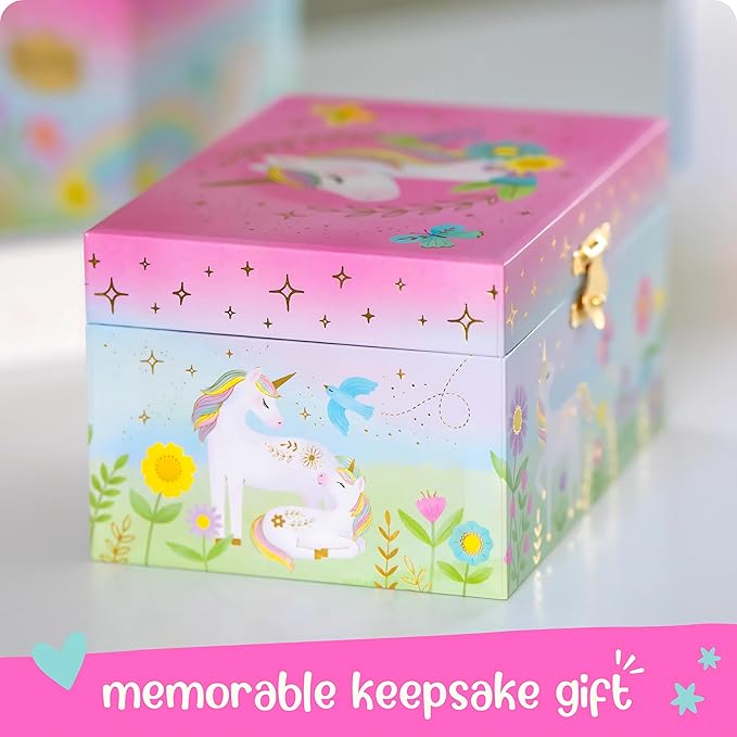 Floral Unicorn Jewelry Box - Unicorn Toys for Girls Age 4-6 - Kids Jewelry Box with Spinning Unicorn - 6 x 4.7 x 3.5 in