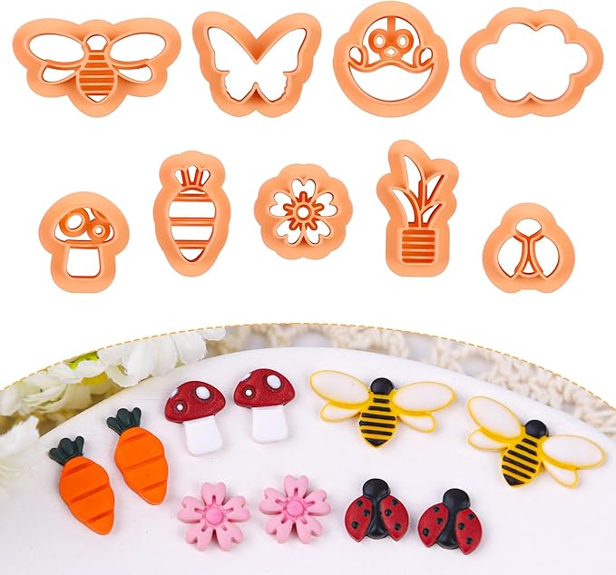 Puocaon Spring Polymer Clay Cutters - 9 Pcs Clay Cutters for Polymer Clay Jewelry, Easter Egg Clay Cutters, Cloud Butterfly Clay Cutters for Polymer Clay Earrings, Carrot Mushroom Clay Cutters