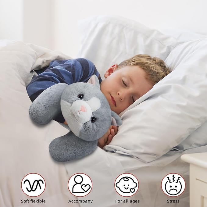 Niuniu Daddy Weighted Stuffed Animals for Anxiety, 3.3lbs Weighted Cat Plushies Toy for Adults Kids, 20‘ Large Grey Stuffed Cat Plush Pillow as Gift for Valentine Birthday Include Bag, Stickers, Card