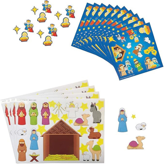 FAVONIR Christmas Nativity Sticker Assortment set - 24 Pack – Kids Fun and Educational Pack - Adorable Sticker Sheets Craft for Stocking Stuffers Handouts.