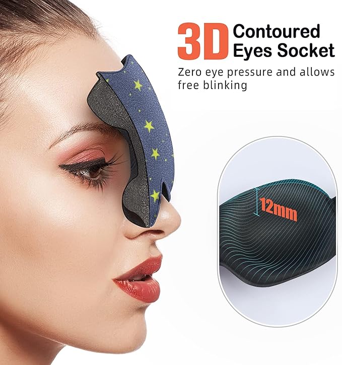AMAZKER Cute Eye Mask Sleep Mask for Men Women Kids,2 Pack 3D Contoured Cup Sleeping Mask & Blindfold, Concave Molded Night Sleep Mask, Block Out Light (Stars &Black, 2 Count (Pack of 1))