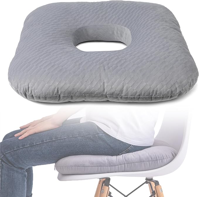 Donut Pillow for Tailbone Pain Relief, Wheelchair Cushion for Hemorrhoids and Bed Sores, Pregnancy, Cotton Pillow Suitable for Office, Long Travel, Car and Home Sofa (Gray-Diagonal Grid)